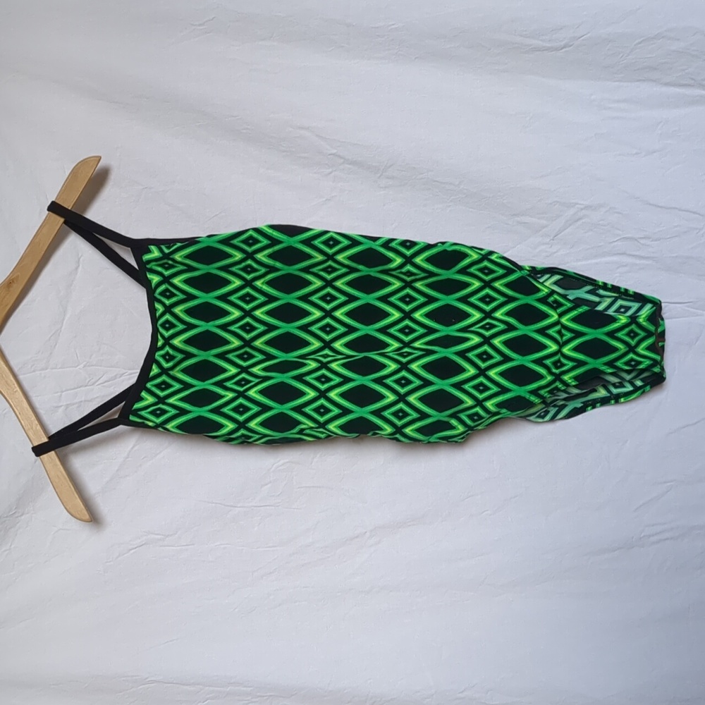 Speedo swimsuit green diamonds with black 10